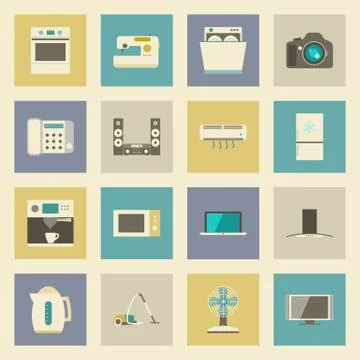 Electrical appliances flat icons set Stock Illustration