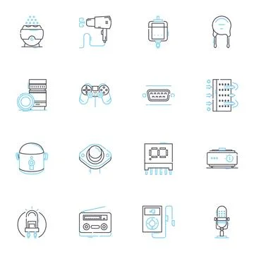 Electrical appliances linear icons set. Power , Efficiency , Voltage , Wattage Stock Illustration