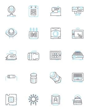 Electrical appliances linear icons set. Power , Efficiency , Voltage , Wattage Stock Illustration