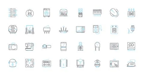 Electrical appliances linear icons set. Power , Efficiency , Voltage , Wattage Stock Illustration