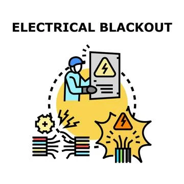Electrical blackout concept with power outage and worker Stock Illustration