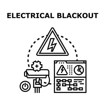 Electrical blackout problem causing power system failure Illustrazione stock