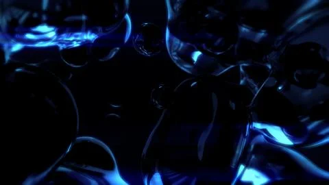Electrical blue lighting translucent fluid meta spheres on black Illustrazione stock