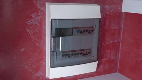 Electrical board with mechanical electricity meter, rows of switches and RCD Video stock 297746634