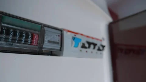 Electrical board with mechanical electricity meter, rows of switches and RCD Stock Footage 297783305