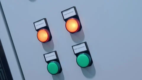 Electrical box with industrial equipment control buttons and indicator lights Stock Footage 330876200