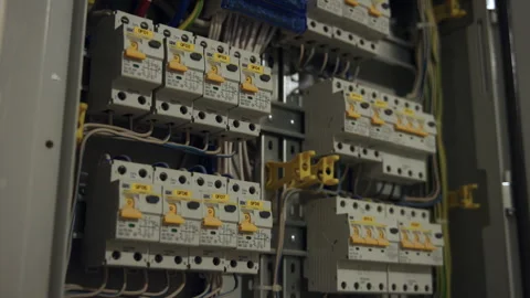 Electrical box shows automated fuses and wiring modules Stock Footage 332268483