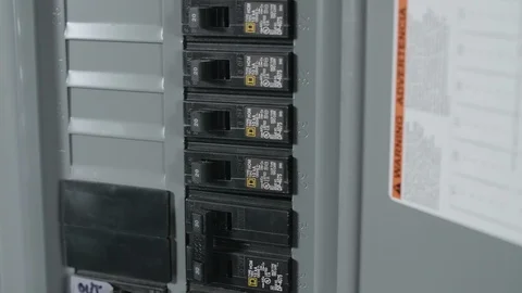 Electrical Box with Switch and Circuit Breaker SLIDE LEFT Stock Footage 104873777