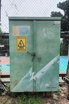 Electrical Box with Warning Sign Stock Photos