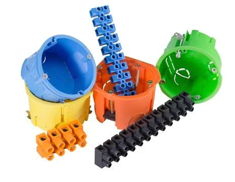 Electrical boxes with components Stock Photos