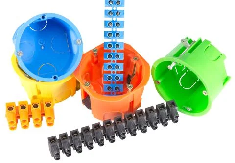 Electrical boxes with components Stock Photos