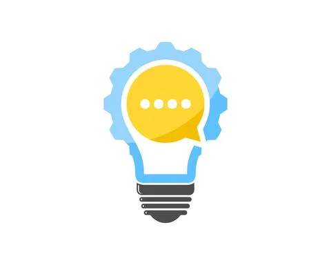 Electrical bulb with gear and bubble chat inside Illustrazione stock