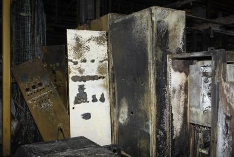 Electrical cabinet burned Stock Photos