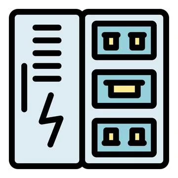 Electrical cabinet controlling power supply with fuses and switches Illustrazione stock