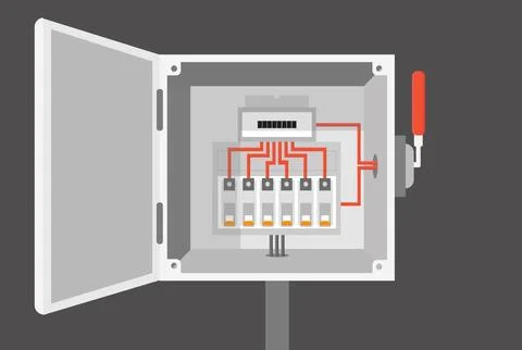 An electrical cabinet with switch, transformer, toggle switch, vector illus.. Illustrazione stock