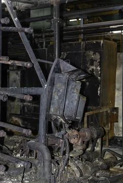 Electrical cabinets destroyed in a fire Stock Photos