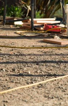 Electrical cable laying in the dirt on a construction site Stock Photos