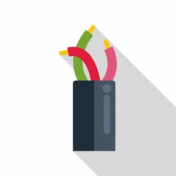 Electrical cable with stripped wires showing colorful conductors Ilustración de archivo
