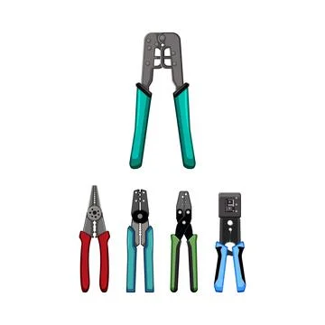 Electrical cable tools, crimping pliers, and stripper set Stock Illustration