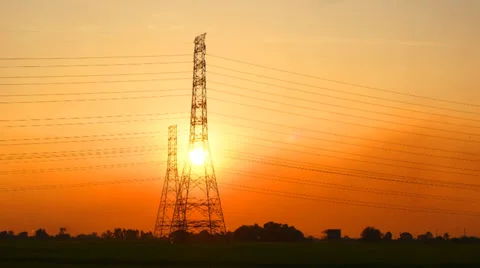 Electrical cable tower on sunset Stock Footage 35168444