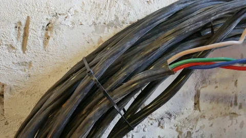 Electrical cable on wall background Stock Footage 88416977