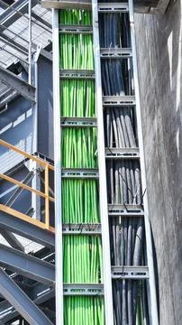 Electrical cables and steel structures in the factory Stock Photos