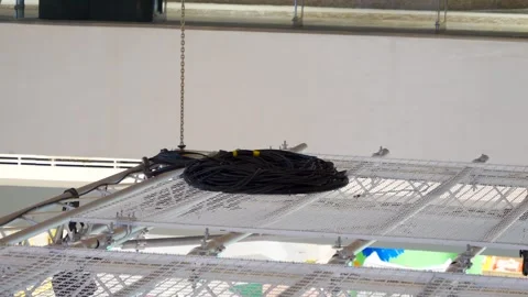 Electrical cables and suspended structure above ceiling Stock Footage 324394093