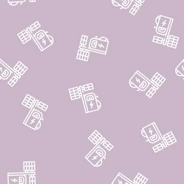 Electrical charging station with solar panel line vector seamless pattern Illustrazione stock