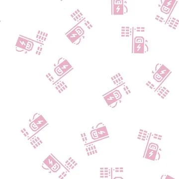 Electrical charging station with solar panel glyph vector seamless pattern Stock Illustration