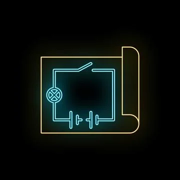 Electrical circuit blueprint design glowing neon outline Stock Illustration