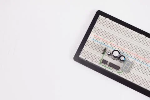 Electrical circuit on breadboard on isolated white background Stock Photos
