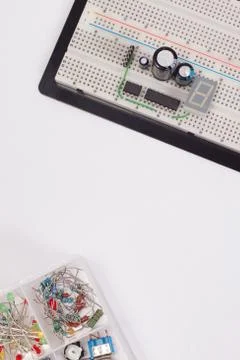 Electrical circuit on breadboard on isolated white background Stock Photos