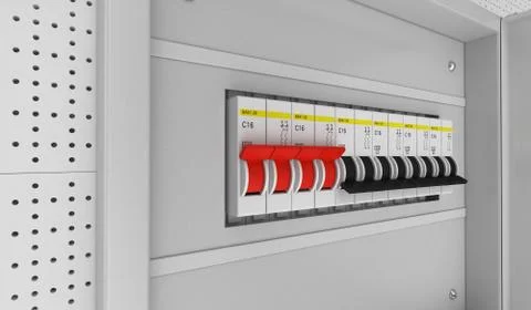 Electrical circuit breakers. 3D rendering Stock Illustration