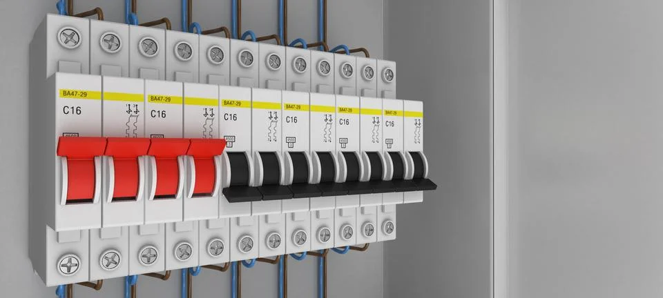 Electrical circuit breakers. 3D rendering Stock Illustration