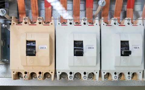 Electrical circuit breakers Stock Photos