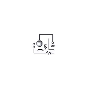 Electrical circuit schematic with processor and components line icon Stock Illustration