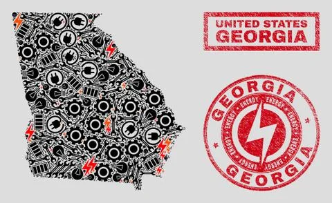 Electrical Collage Georgia State Map and Snow and Distress Stamp Seals Stock Illustration