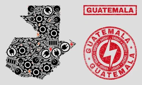 Electrical Collage Guatemala Map and Snowflakes and Textured Stamp Seals Stock Illustration