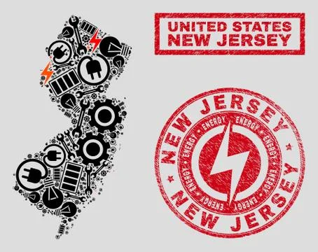 Electrical Collage New Jersey State Map and Snow and Grunge Stamps Stock Illustration