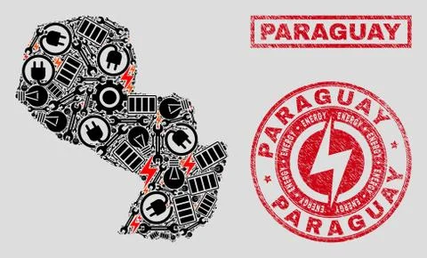 Electrical Collage Paraguay Map and Snowflakes and Scratched Stamp Seals Illustrazione stock