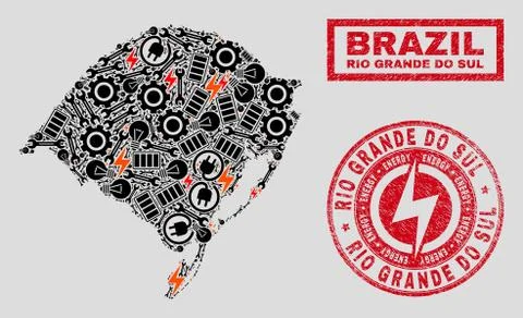 Electrical Collage Rio Grande Do Sul State Map and Snowflakes and Textured Seals 스톡 일러스트