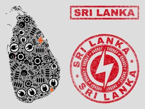 Electrical Collage Sri Lanka Map and Snowflakes and Scratched Stamp Seals Illustrazione stock