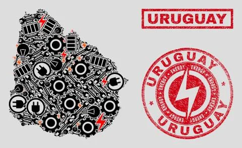 Electrical Collage Uruguay Map and Snow and Textured Stamp Seals Illustrazione stock