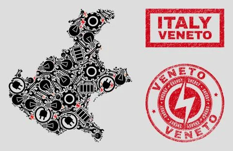 Electrical Collage Veneto Region Map and Snow and Scratched Seals Stock Illustration