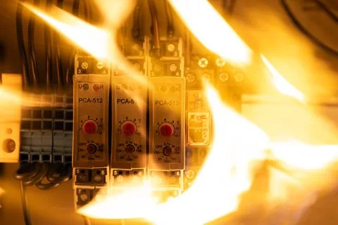 Electrical Components with Flame Effect Stock Photos