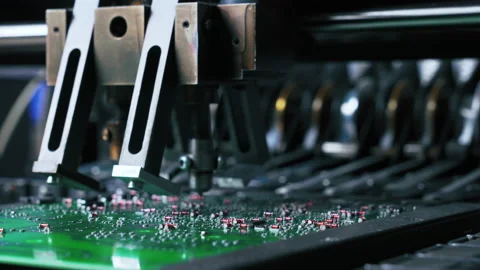Electrical components of PCB printed circuit board assembled by surface-mount Stock Footage 213382573