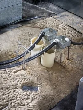 Electrical conduit and junction boxes under construction Stock Photos