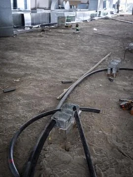 Electrical conduit and junction boxes during construction Stock Photos