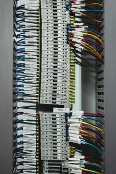 Electrical connections, distribution and control board, ordered and numbered  Stock Photos