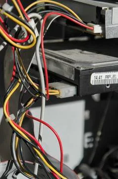 The electrical connections of an old computer Stock Photos